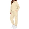 thumbnail image 2 of YUANxueke Kids 2-Piece Winter Sweatsuits Boys Girls Hoodie Sweatshirt with Kangaroo Pocket & Tapered Pants,Beige,Sizes 2-14, 2 of 8