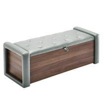 WUTUTUEE 48" Tufted Storage Ottoman Bench with Safety Hinge, Olive Gray Faux Leather Blanket Chest & Versatile Entryway Storage, End of Bed Bench for Bedroom, Living Room, Dorm, Window Seat