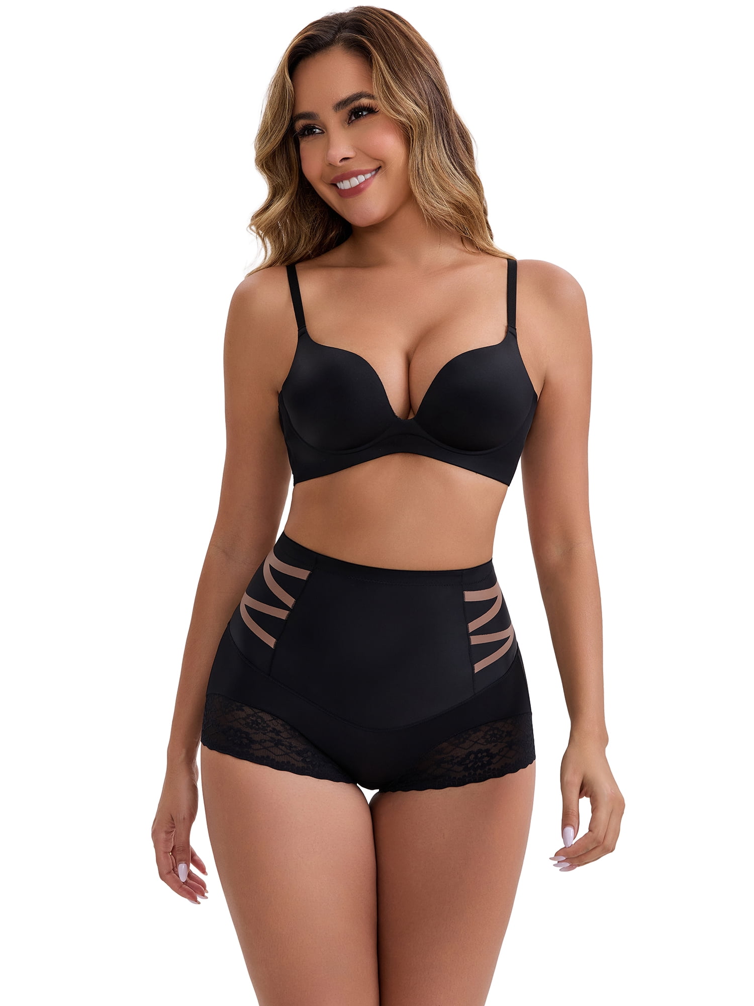 DARING DIVA Women's High-Waisted Tummy Control Briefs Lace Trim XXL Black