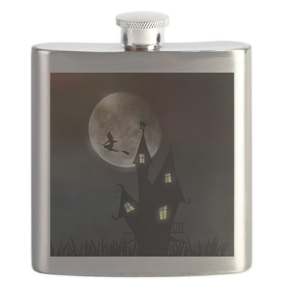CafePress - Halloween Scene Flask - Stainless Steel Flask, 6oz Drinking Flask