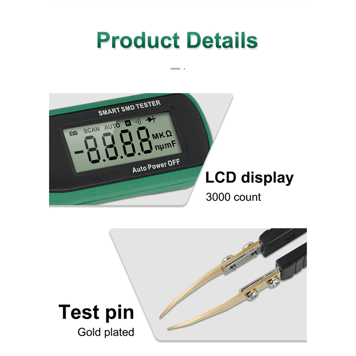 Smart SMD Tester Multimeter Auto Range Capacitance Resistance Diode Capacitor Rotable Tweezer LCD Display