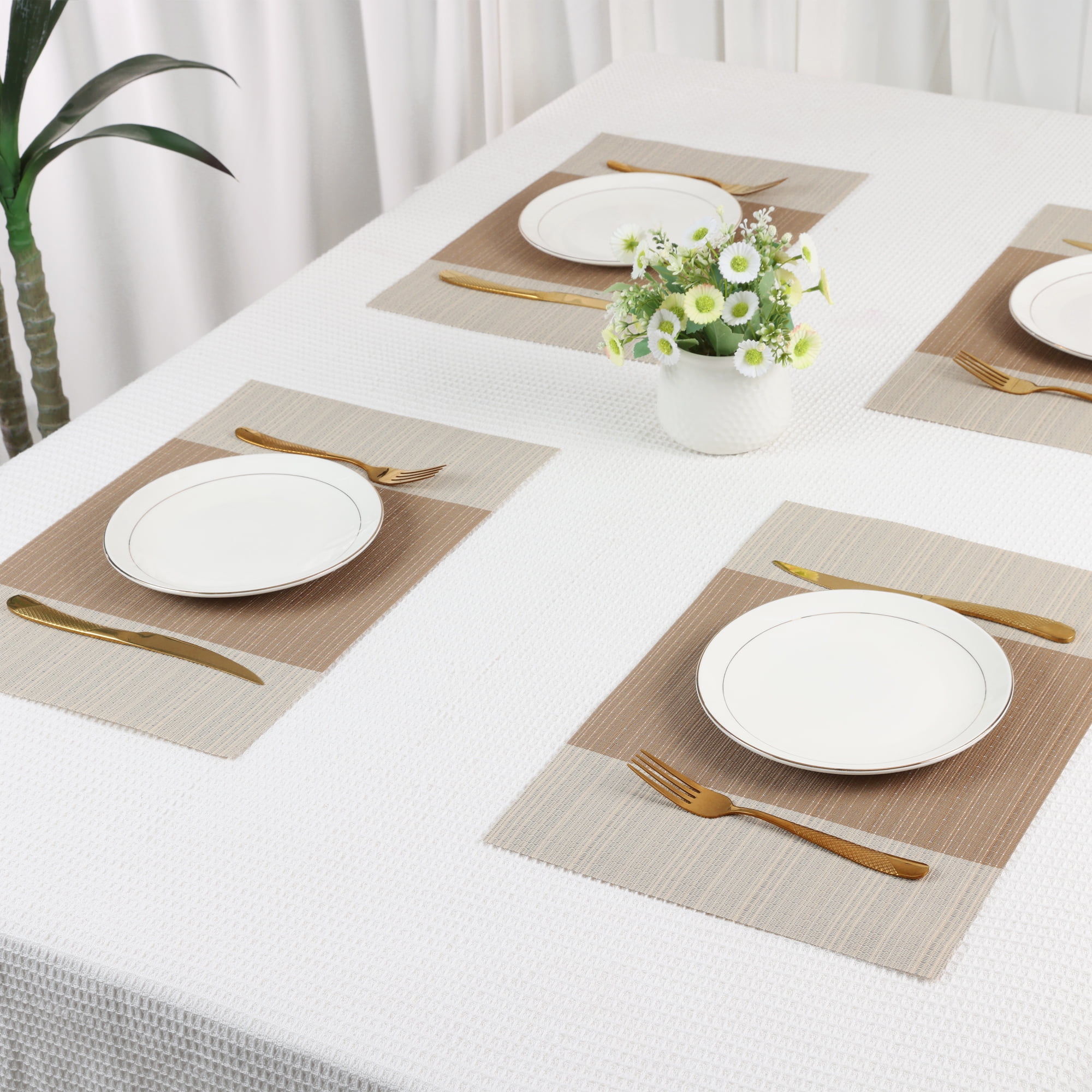 Unique Bargains Set of 6 Easy Clean Placemats for Kitchen Dining Table Decor Earth Yellow