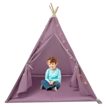 Miumaeov Foldable Kids Tent Indoor Outdoor Children's Play Tent Kids Teepee Tent with  Lights & Mat 47.2*47.2*55.1in
