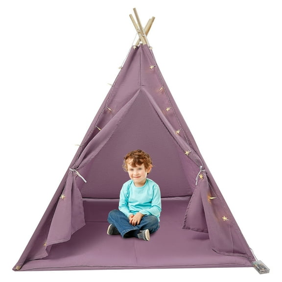 Miumaeov Foldable Kids Tent Indoor Outdoor Children's Play Tent Kids Teepee Tent with  Lights & Mat 47.2*47.2*55.1in