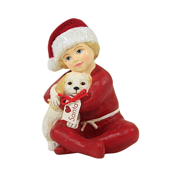 Bethany Lowe Lisa's Christmas Puppy Surprise - One Figurine 3.5 Inch, Polyresin - Santa Cap Dog Td1156