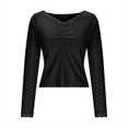 thumbnail image 2 of SHE IS My Items Black Shirts for Women Dressy Dressy Tops for Women Plus Size Long Sleeve Blouses for Women Elegant Basic Cotton V Neck Tees for Women, 2 of 6