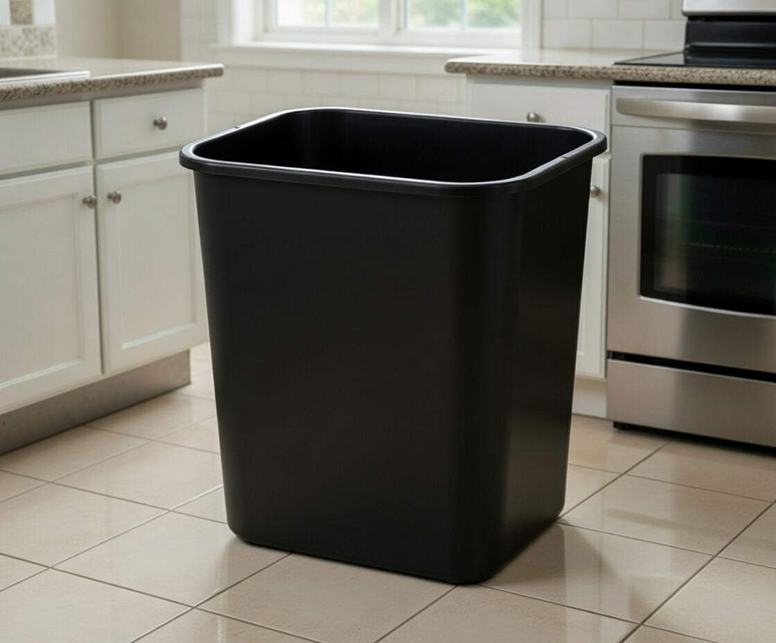 3.25 Gallon (13 Quart) Black Rectangular Plastic Open Top Wastebasket Trash Can - Durable Garbage Bin for Bathroom, Bedroom, Office and Home