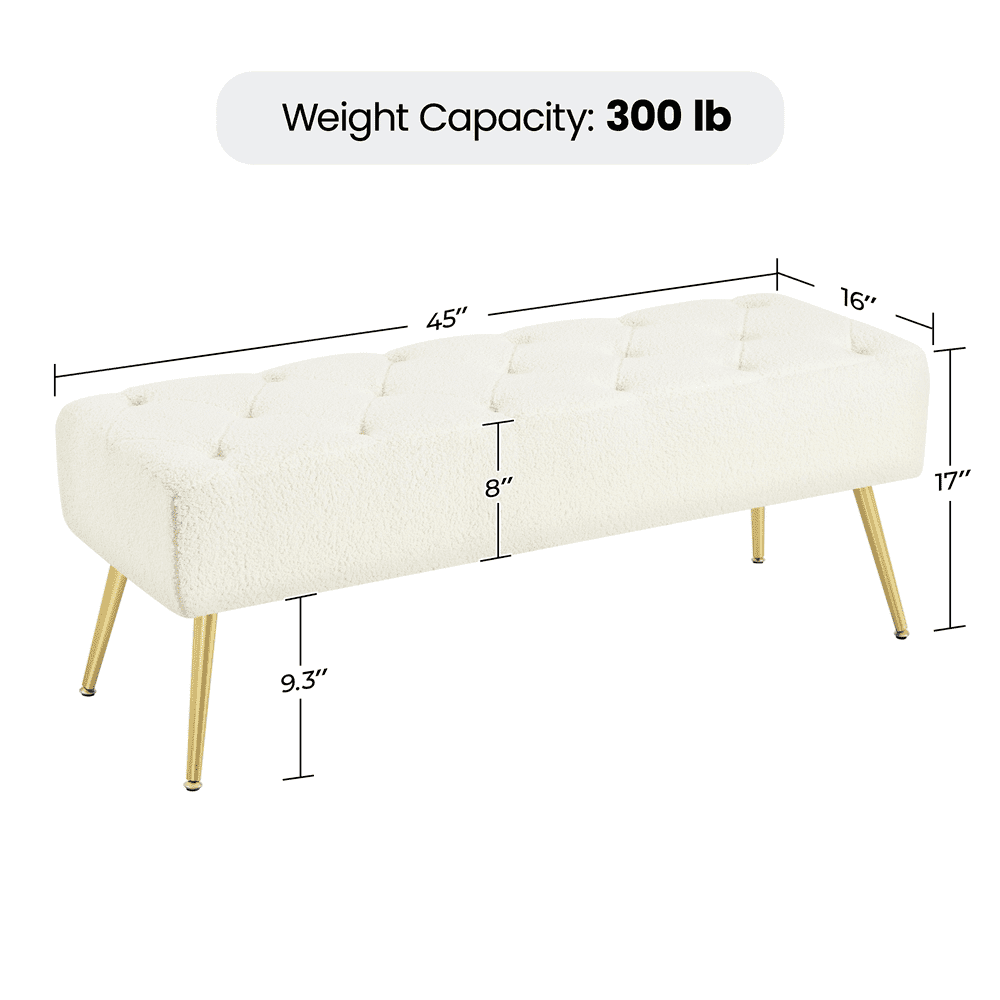 Alden Design Modern Ottoman Boucle Footstool Bench for Bedroom, Ivory