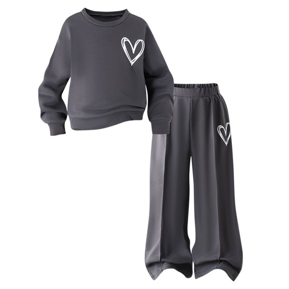 STETMN Valentines Sweatshirt Outfits for Girls Cute Heart Print Crewneck Top Wide Leg Pant for 2-7Y Spring Kids Set