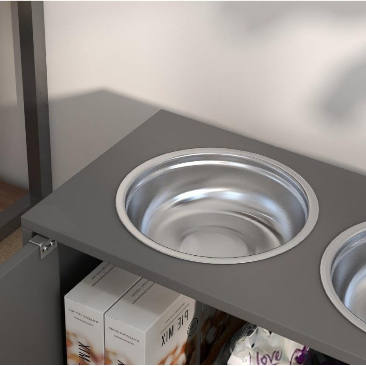 Elevated Dog Bowls with 44L Storage Cabinet Magnetic Closure & 67.6 oz Stainless Steel Bowls Raised Feeder for Large Dogs (21.75"-25.5" Shoulder Height) 23.5"L x 11.75"W x 14"H - Dishwasher Safe