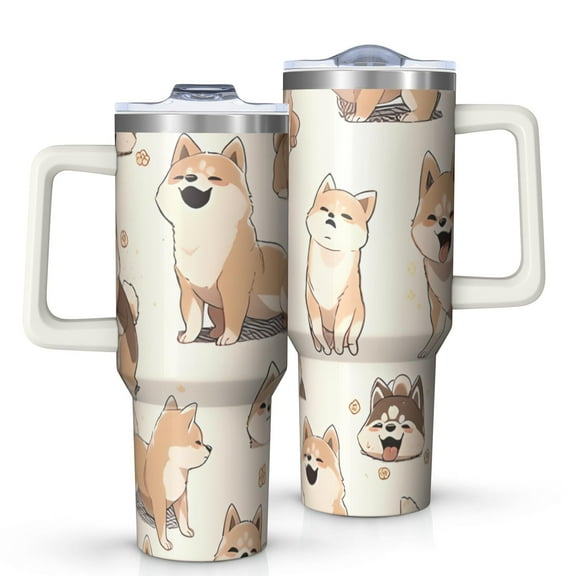 OBREWU Shiba Inu Tumbler with Handle and Lid,Shiba Inu 40oz Double Wall Vacuum Insulated Tumbler,Cups Gift for Women and Men