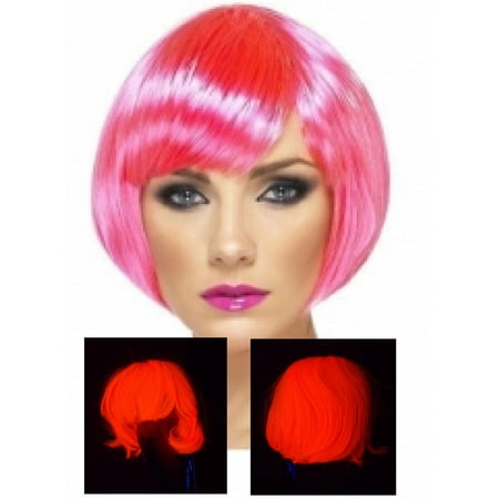 Womens Neon Pink Short Bob Wig With Fringe Costume Accessory