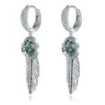 thumbnail image 2 of JQUEEN Feather Dangle Earrings for Women with 10mm Round Moss Agate 925 Sterling Silver Lever Back Drop Earrings, 2 of 5