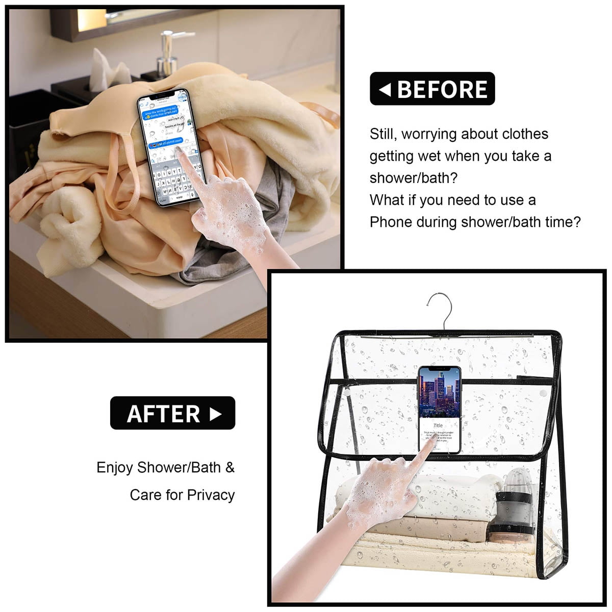 Transparent Clothing Storage Bag, Toiletries Bag For Women Men Large Waterproof Toiletry Bag Clear Bathroom Shower Bag Wall Hanging Bag Organizer