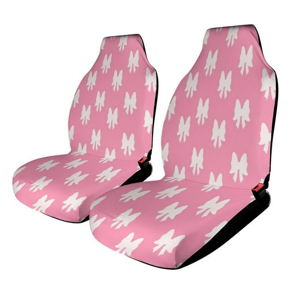 Pink Bow Pattern Set of 2Pcs Car Seat Covers Easy Clean Automobile Seat Protector Car Interior Accessories