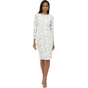 Xscape Long Sleeve Lace Soutache Short Dress Ivory/Nude 6
