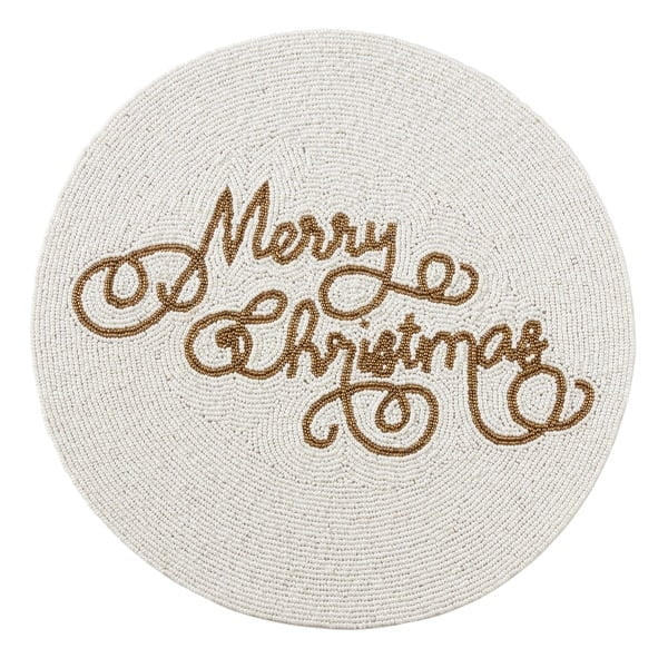 Holiday Stunning Glass Beaded Merry Christmas 15" Round Table Placemat