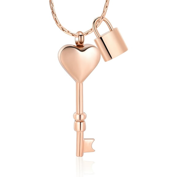Lock with Heart Key Cremtion Jewelry for Ashes Holder Urn Necklace for Memorial Loved One
