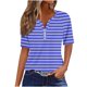 thumbnail image 2 of Fiudx Ofertas Del Día Top de Manga Corta con Cuello En V y Hombros Descubiertos con Botones Estampados a Rayas Informal a La Moda para Mujer, 2 of 5