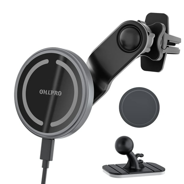 Cargador de coche OHLPRO compatible con MagSafe para iPhone 16, color gris