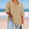 thumbnail image 6 of Bovxnpu 3/4 Length Sleeve Womens Tops, Plus Size Cotton Casual Blouses for Women, Women's Oversized V-neck Short Sleeved Solid Summer Base Shirt Sports T-shirt XXXXXL, 6 of 6