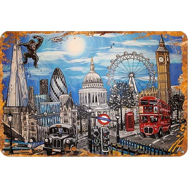 Placa Metal Vintage Ojo Londres Pintura Hierro Rectangular Arte La Pared 30x20cm