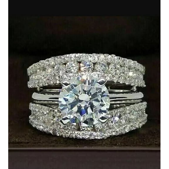 3 Ct Lab Created Diamond Enhancer Guard Wrap Wedding Ring 14K White Gold Plated