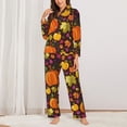thumbnail image 2 of Salouo Autumn Harvest Pumpkin Joy Pattern Women's Pajamas Set Long Sleeve Button Down Sleepwear Soft Pj Lounge Sets for women 2 Piece Pjs Set with Long Pants-Small, 2 of 7