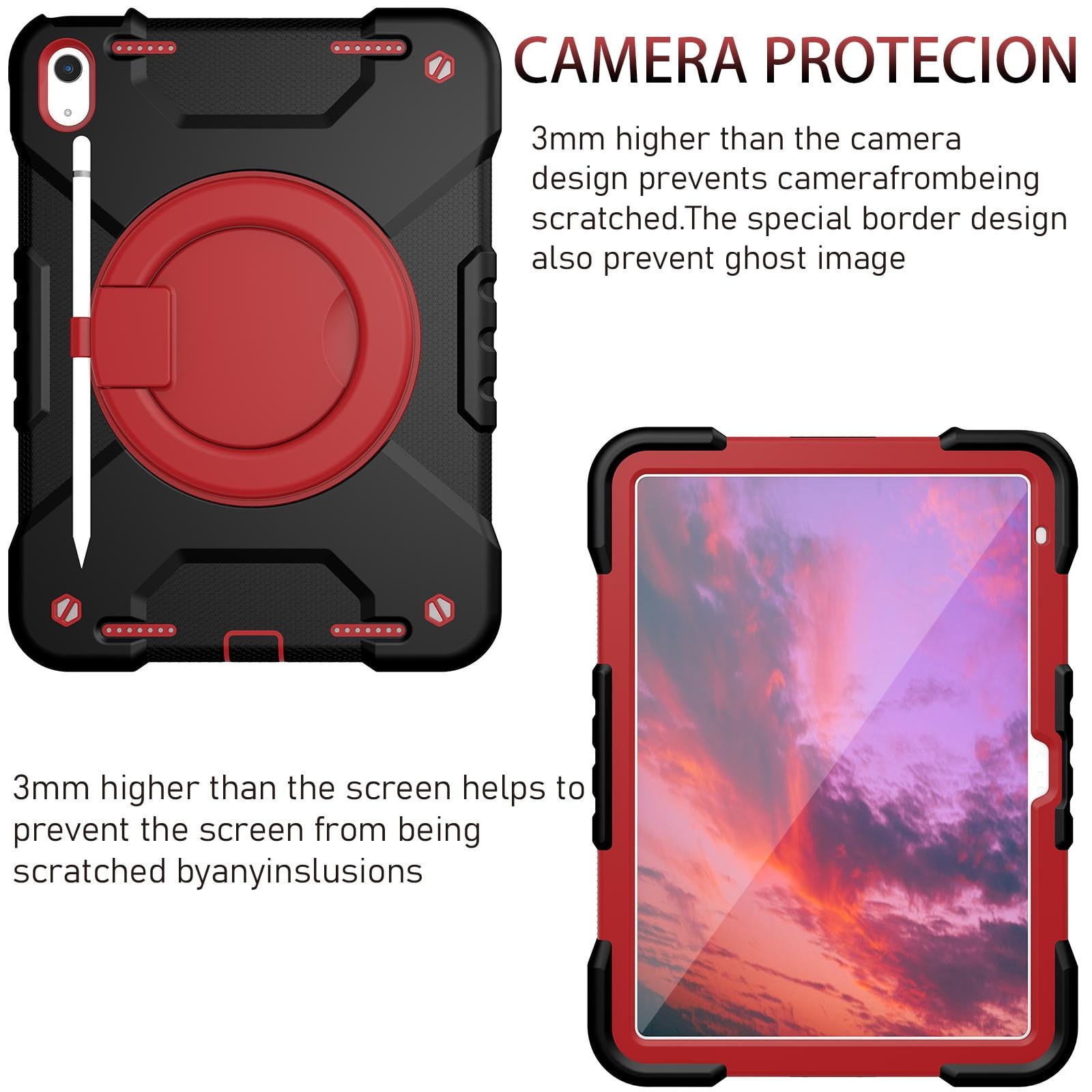 ELEHOLD Rugged Case for iPad 10th Generation 10.9 (2022) Three-Layer  Protection Portable Folding Handle Grip 360° Rotating Kickstand Bracket  Shockproof Hybrid Cover For iPad 10th Gen 2022,Red 
