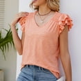 thumbnail image 4 of Pompotops Womens Spring And Summer Flounce V-neck Solid Color Bottom T-shirt Top Clearance, 4 of 7