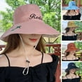 thumbnail image 2 of Wide Brim  Dome Drawstring Fisherman Hat Women Letter Tree Print Double Sides Sun Hat, 2 of 10