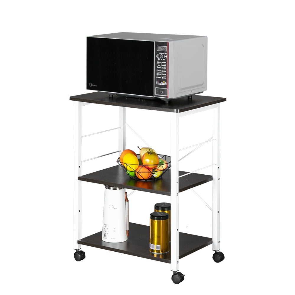 Lowestbest Stand Storage Cart, Rack 3-Tier Kitchen Utility, Rack Microwave Stand Rolling Kitchen Storage Cart, Brown