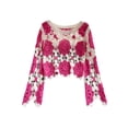 thumbnail image 3 of ZAXARRA Femmes Printemps Été Tricot Tops Manches Longues Col Rond Floral Crochet Casual Crop Tops, 3 of 4