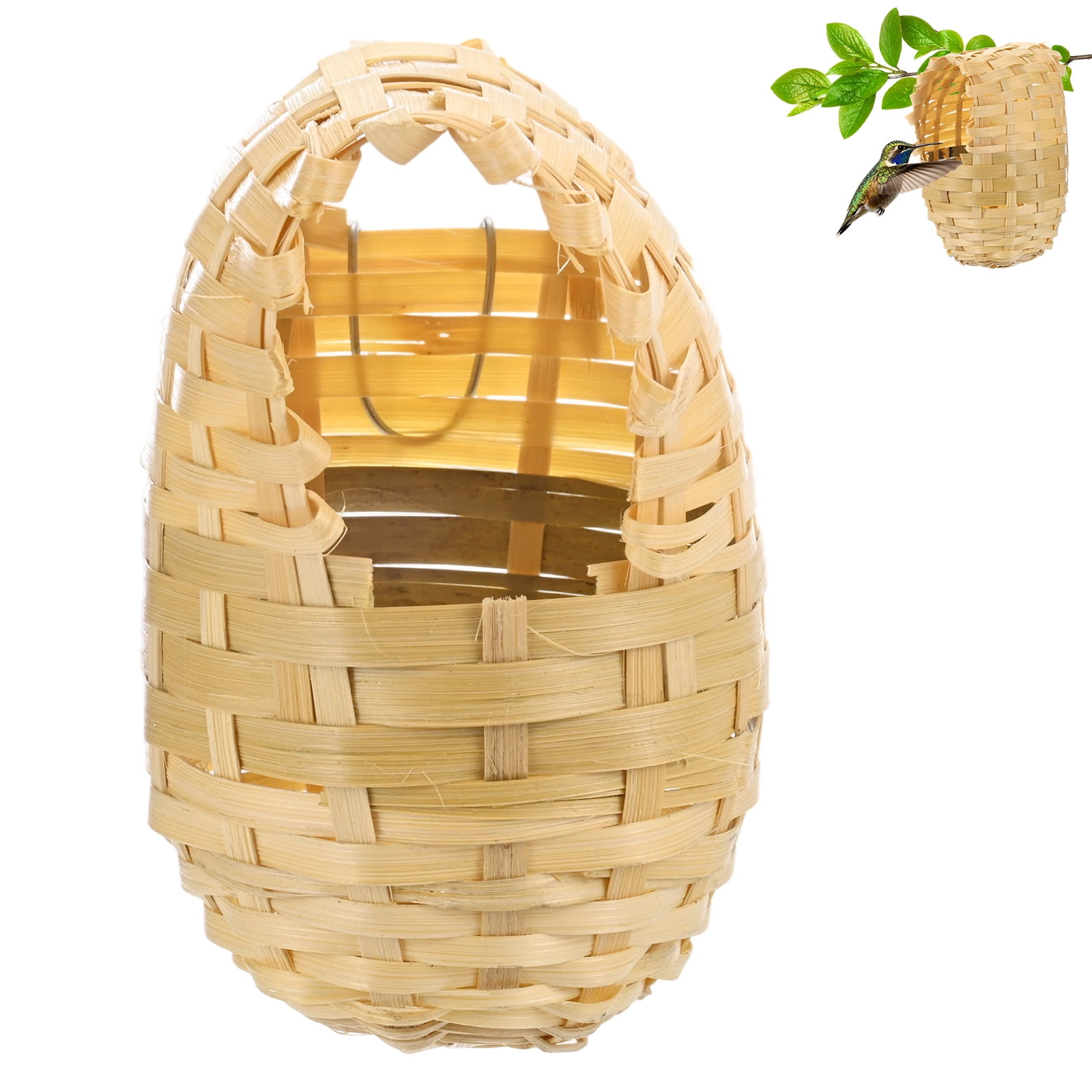 Uxcell 1-Pack Natural Bamboo Hanging Bird House, Finches Nest Hanging Cage with Metal Hook, for Garden, Patio Decor, 4.3x3.9x5.9in, Style 4