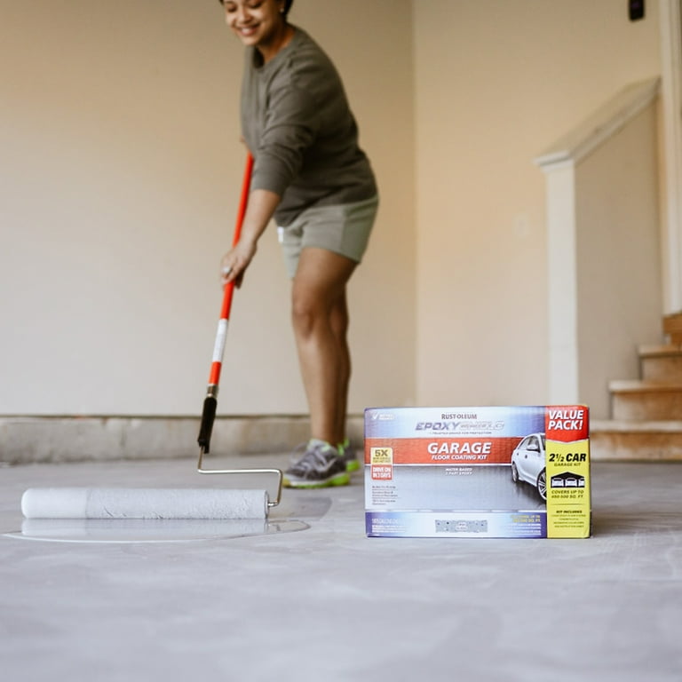 Gray Rust Oleum EpoxyShield Water Based Epoxy Garage Floor Coating 251870 Gloss 2.5 Car 2 Gal Kit 1 Pack