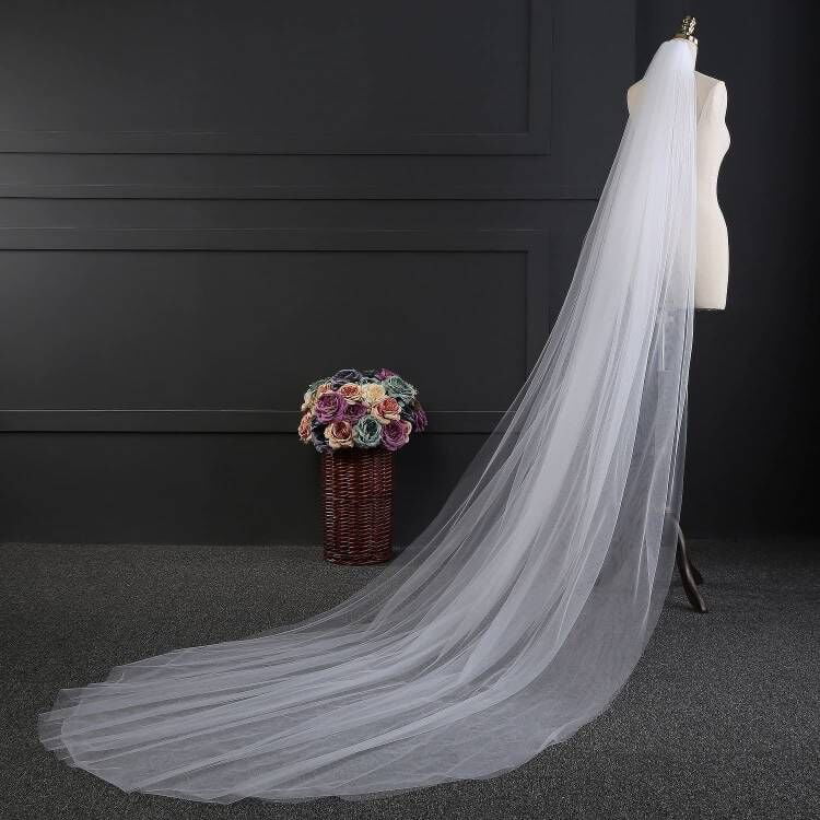 Elliewely 2 Tier Wedding Veil Chapel Length 3 M(118 inch) Plain Tulle Bridal Veil with Metal Comb E22 Ivory, Size: 2 T(First Tier :300cm/118inch