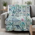 thumbnail image 2 of Teal Blue Coastal Blanket Soft Cozy Warm Throw Blanket for Couch, Plush Fuzzy Flannel Fleece Blankets for Sofa, Nautical Starfish Shells Ocean Sea Bed Blankets Lightweight Gifts for Women, 30"x40", 2 of 9
