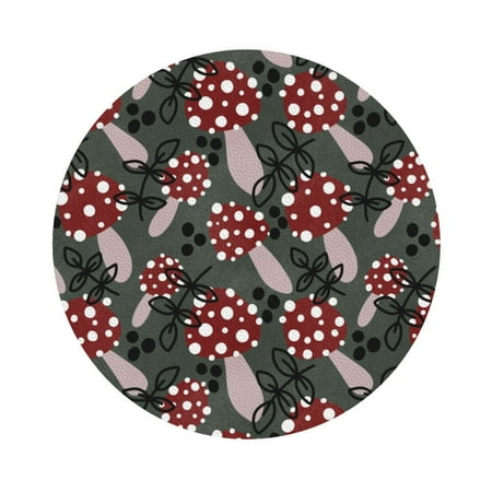 

Salouo Autumn Forest Mushrooms Print Round Coaster Drink Coasters Leather Bar Beer Beverage Coasters for Drinks Set of 4 for Tabletop Protection Coffee Table Decor