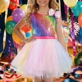 thumbnail image 5 of Byoo Toddler Girl Rainbow Sequin Party Dress Sleeveless Tulle Tutu Dress with Bow Birthday Bash Cute Dresses for Kids, 5 of 5