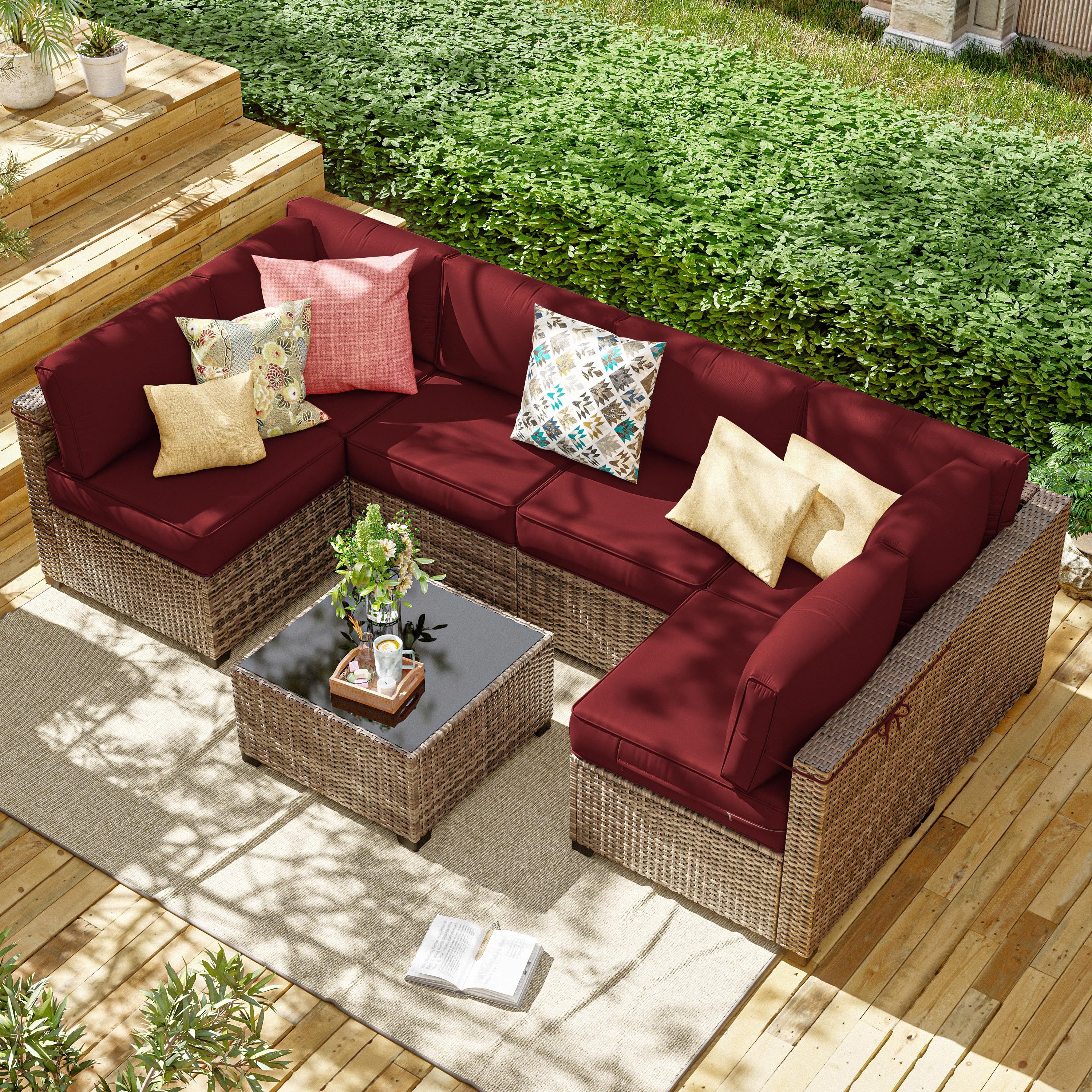 Kimunuk 14 Pcs Outdoor Cushion Slipcovers, Replacement Outdoor Patio Cushion Covers with 3 Size, Waterproof and Zippered, Fit for Outdoor Furniture, Patio Sofa Couch, Covers Only, Burgundy