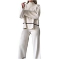 thumbnail image 2 of Xunlbb Lounge Sets for Women,Womens Solid Color Medium High Neckline Striped Casual Split Top Loose And Comfortable Design Micro Flared Pants Set,Size S-3XL, 2 of 6