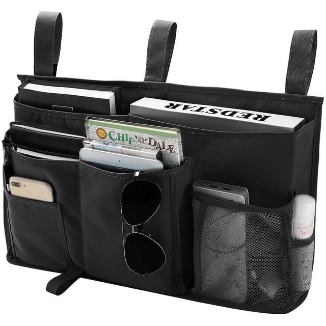 CHAO 1 bolsa de almacenamiento para literas (negra), bolsa de almacenamiento para cama colgante, 8 bolsillos, para dormitorio universitario, cama de hospital, barras para cuna de bebé, tela Oxford 600