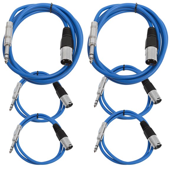 Seismic Audio 6 Pk of Blue XLR Male to 1/4" TRS Patch Cables - Two 6 ft Two 3 Ft, Two 2 ft Blue - SATRXL-M6C-Blue