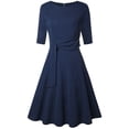 thumbnail image 4 of Vestido Cuello Redondo Media Manga Lazo Cintura Fluido Swing Vestido Elegante Antiguo Para Mujer Azul Marino L, 4 of 7