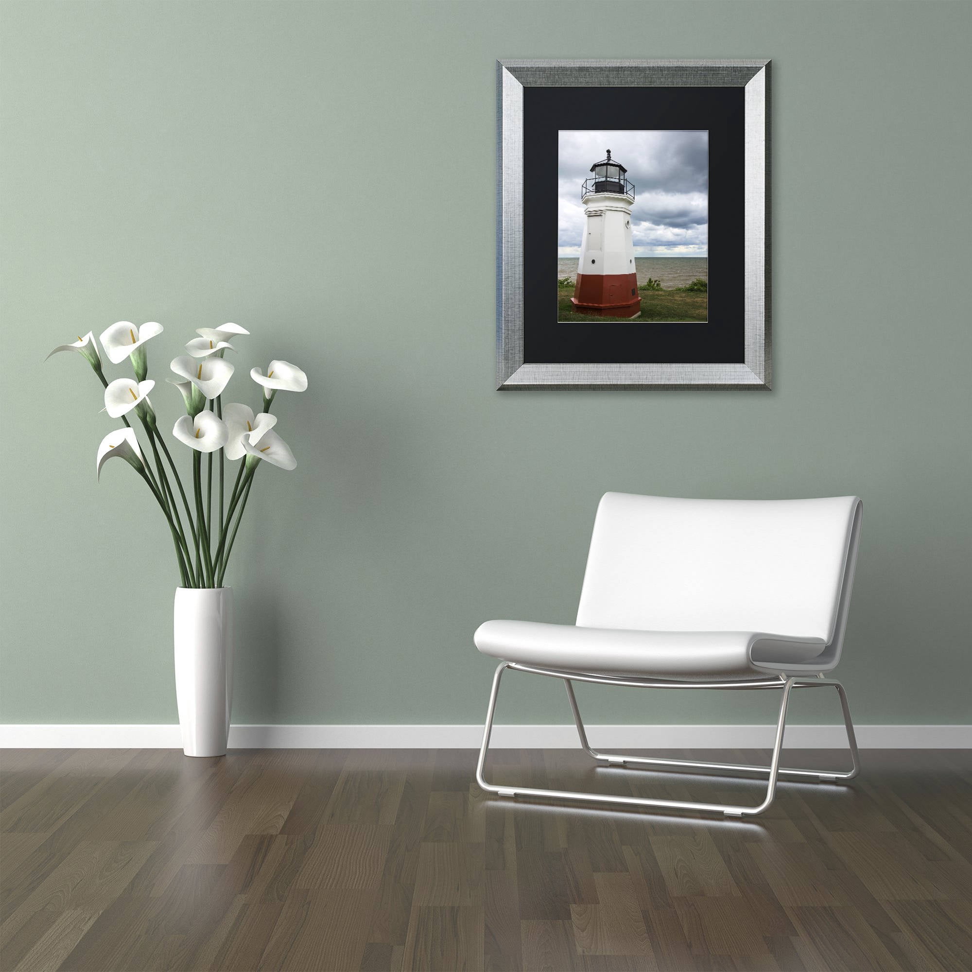 Trademark Fine Art "Vermillion Ohio Lighthouse" Canvas Art by Kurt Shaffer, Black Matte, Silver Frame
