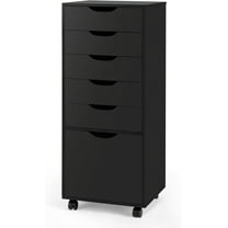 TUSY 5-Drawer Organizer with Bottom Cabinet Storage, Tall Chest of Drawers with Caster Wheels, Storage Cabinet for Home Office, Black