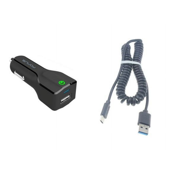 18W Fast Car Charger for TCL 10 5G UW Phone - USB Port Coiled Cable Type-C Quick Charge DC Socket Power G9A Compatible With TCL 10 5G UW