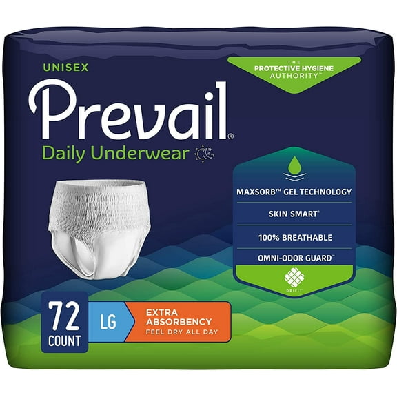 Prevail Daily Protective Incontinence Underwear, Unisex, Disposable, Maximum Absorbency, Large, 216 Count
