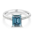 thumbnail image 2 of Gem Stone King 10K White Gold Persian Blue Moissanite and White Diamond Engagement Ring for Women (1.61 Cttw, Emerald Cut 8X6MM, Gemstone Birthstone, Available in Size 5, 6, 7, 8, 9), 2 of 5