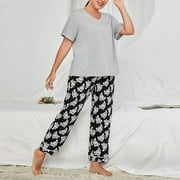 Women'S Sets Clearance Women'S Trendy Loose Oversize Casual Wear Short Sleeved Housewear Pajama Suit Gray Xl